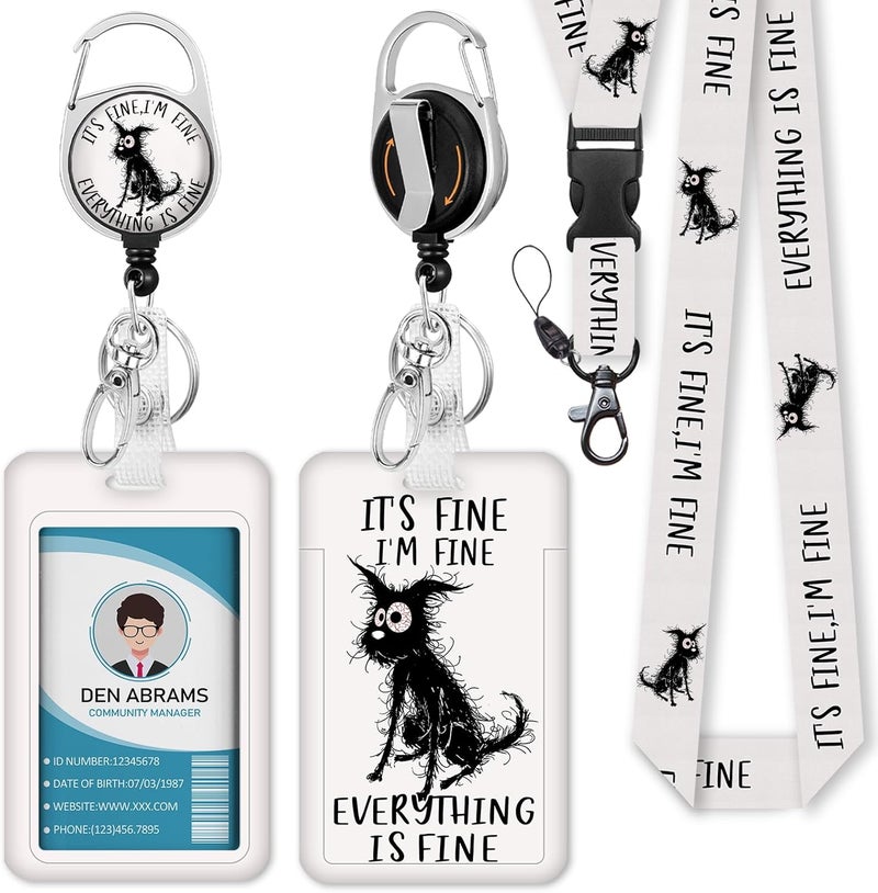 Piefly Lanyards for Id Badges, I'm Fine Everything is Fine Badge Holder with Retractable Reel Clip, Funny Dog Name Tag Lanyard Vertical ID Card Protector Case for Women Nurse Doctor Teacher Student - Image 1